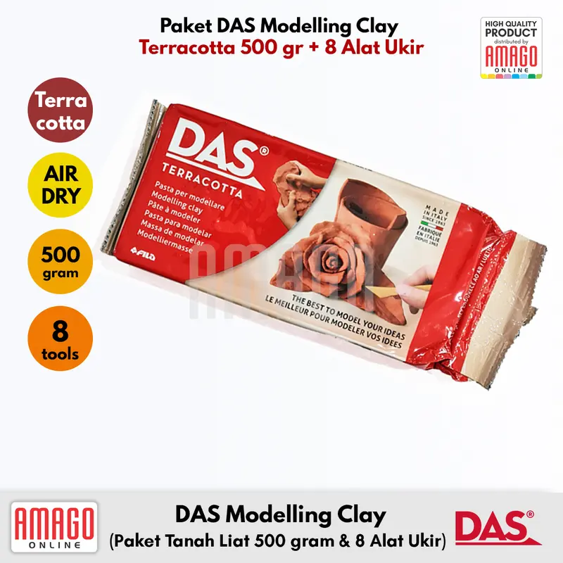Paket Kerajinan DAS Modelling Clay 500gr Tanah Liat Terracotta Coklat + 8 buah Pottery Tool 2