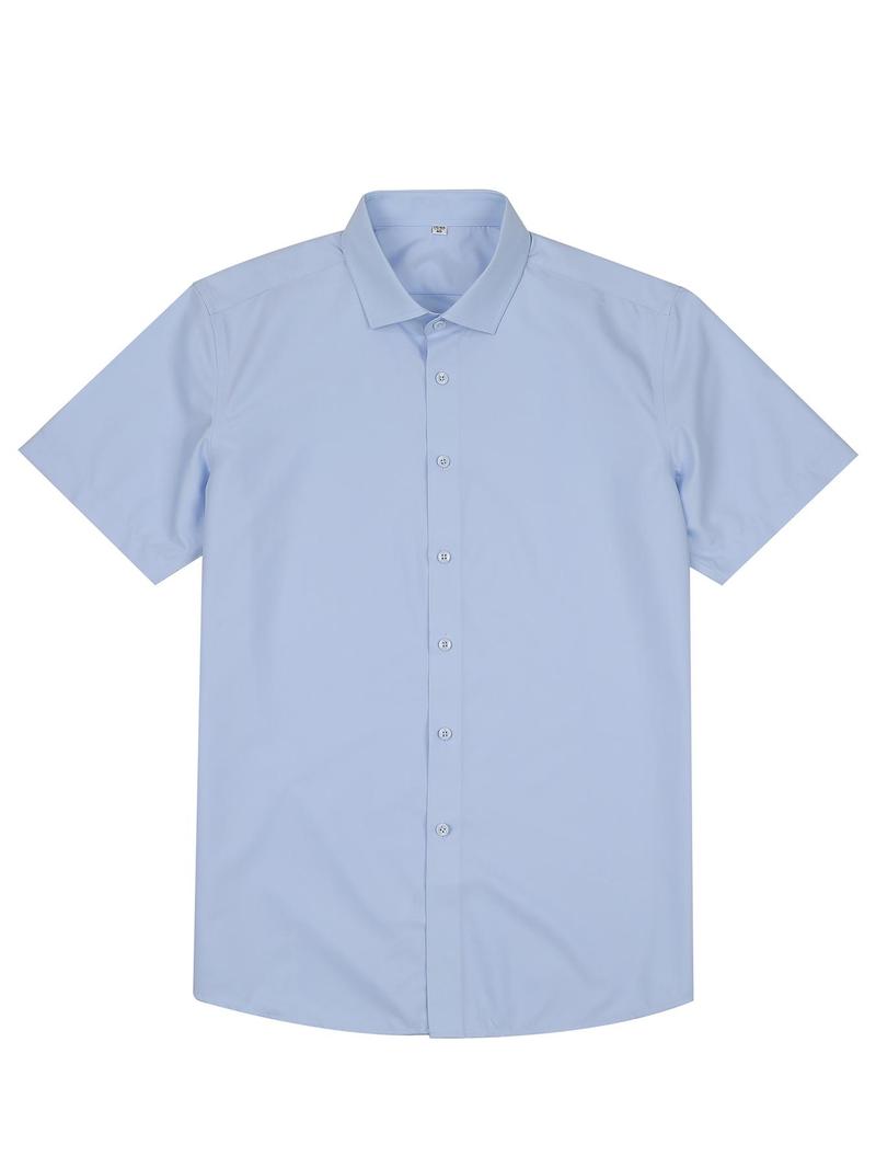 Product Introduction of Men's Solid Color Button Front Shirt, Casual Comfortable Short Sleeve Collared Top for Summer, Fashion Men's Clothes for Outdoor Activities 13