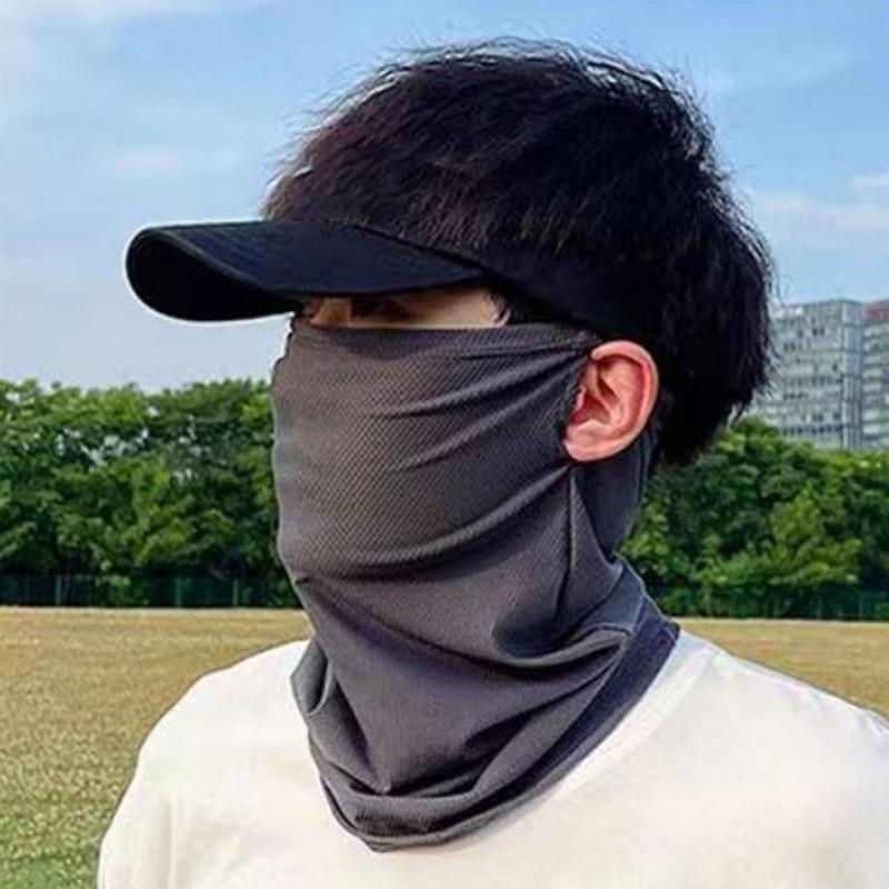 Khẩu Trang Chống Nắng Lụa Lạnh Mùa Hè, Dành Cho Nam Và Nữ, Khẩu Trang Đi Xe Đạp Ngoài Trời, Màu Trơn Quấn Cổ Chống Tia UV, Khăn Quàng Cổ Khăn Quàng Tai, Thích Hợp Để Chống Nắng 5