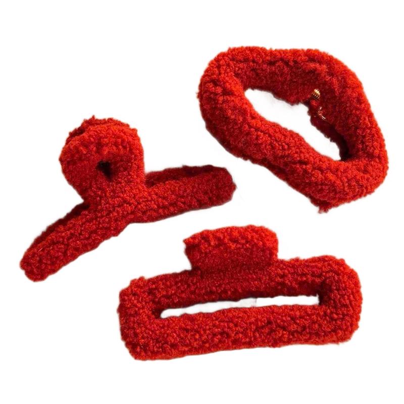 Kẹp Đỏ Lông Xù Sang Chảnh Dành Cho Nữ Tóc Dày