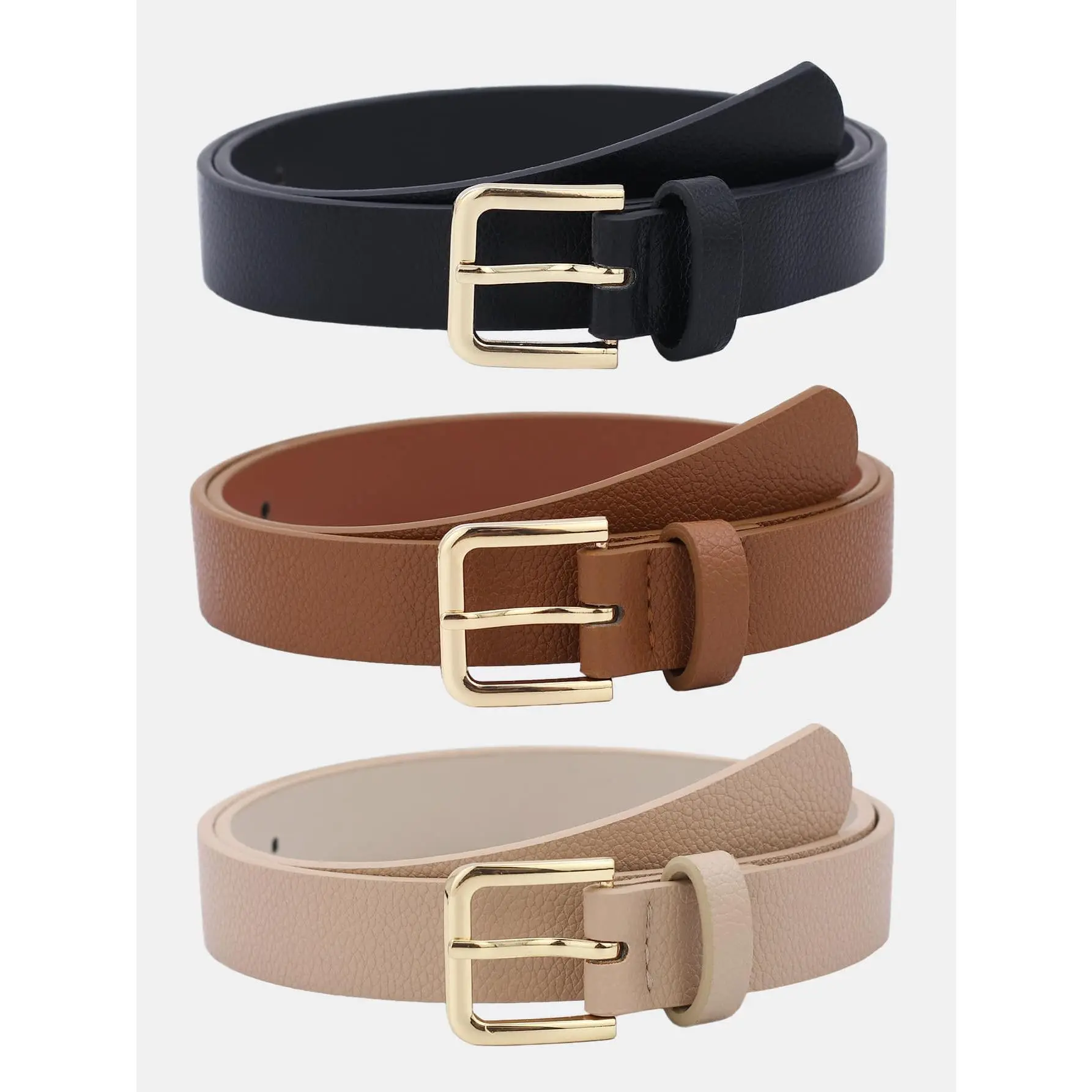 1pc Women's Golden Square Buckle Multicolor Pu Belt, Versatile And Suitable For Daily Wear