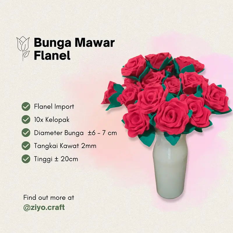 Bunga Mawar Flanel / Rose Flanel satuan 3