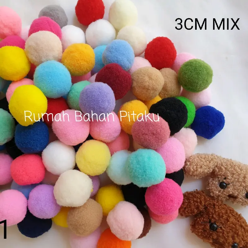 (PP-51) BEBAS PILIH WARNA SENDIRI (MAX 4WARNA)/MIX RANDOM ACAK, POM POM HALUS 3CM, BACA RINCIAN PRODUK, HARGA per-BUNGKUS (ISI 12BIJI) 0
