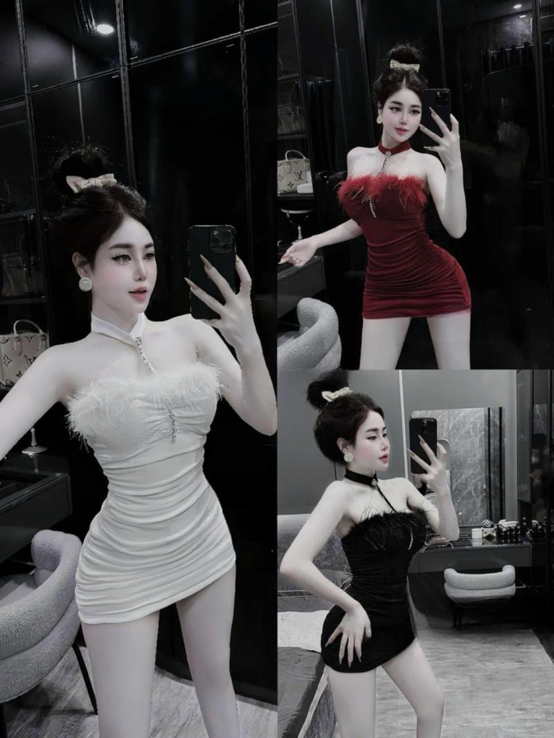 Product Introduction of Váy body đính đá phối lông sang chảnh,tiểu thư. 8