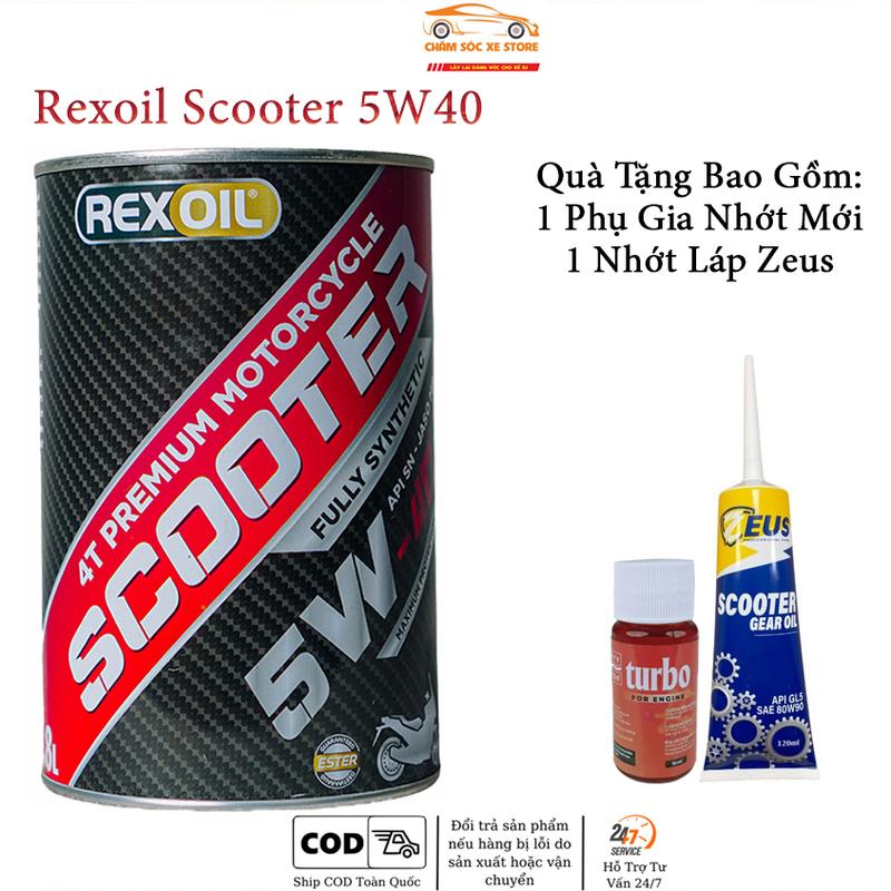 (Có Chiết Lẻ) Dầu Nhớt Xe Tay Ga Rexoil Scooter 5W40 Kèm quà bao gồm 1 phụ gia nhớt mới Xado Very Turbo, 1 nhớt láp Zeus
