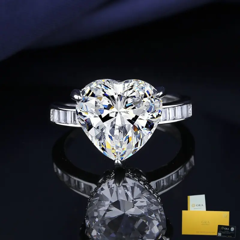 Nhẫn trái tim, sang trọng, nhẫn ngoại cỡ 5 Karat, bạc S925 Mạ với giấy chứng nhận Gra, nhẫn nữ