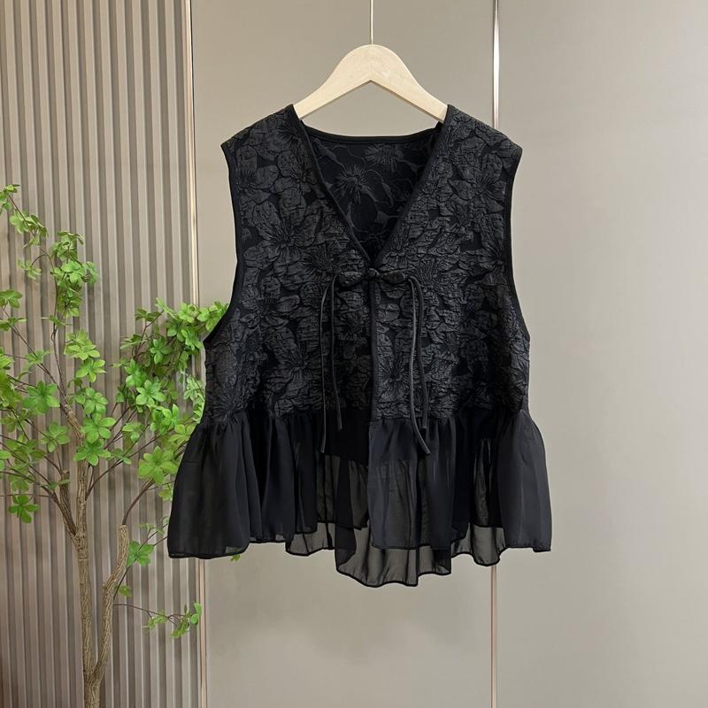 Áo Vest Dễ Phối Đồ Phong Cách Mùa Thu, OOTD, Ren Thanh Lịch Và Giá Cả Phải Chăng, Thiết Kế Không Tay Số Lượng Ít Thời Trang Thường Ngày Màu Đen 3