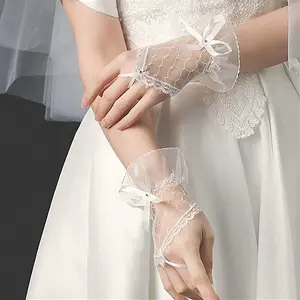 Enakan Sarung Tangan Wanita Pesta Pengantin Brukat Setengah Jari Terbuka dengan Detail Brokat Cantik & Bahan Nyaman untuk Acara Formal Cocok untuk Wanita - Gloves