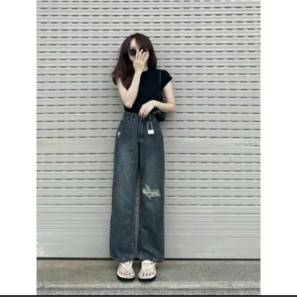 Quần jeans nữ cạp cao thiết kế rách siêu hót