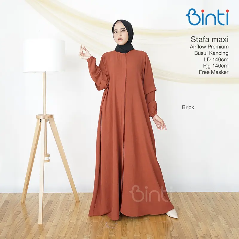 binti gamis jumbo wanita ld 140 stafa maxy dress motif polos busui kancing mat airflow 0