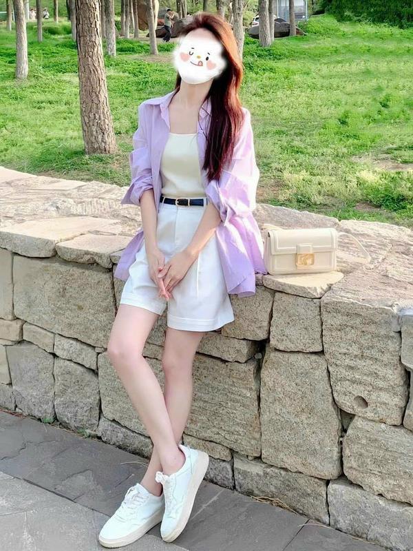 Sét 3 món đi biển, du lịch cực xinh cho nàng tiểu thư cá tính sét áo ba lỗ phối khoác sơ mi from rộng mix quần đùi lưng cao kèm nịt 6