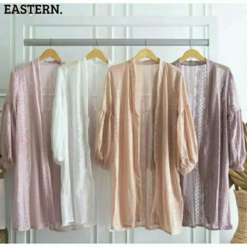 Bundling 4in1 - Oneset Kondangan Setelan Wanita Brokat Atasan Long Cardigan Bawahan Celana Kulot Plisket Lidi Kekininan Panjang Muslim Baju Dewasa Hitam 2