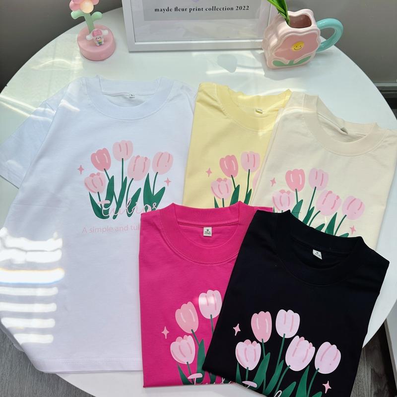 Áo baby tee hoa tulip simple áo thun nữ form vừa chất cotton 2 chiều