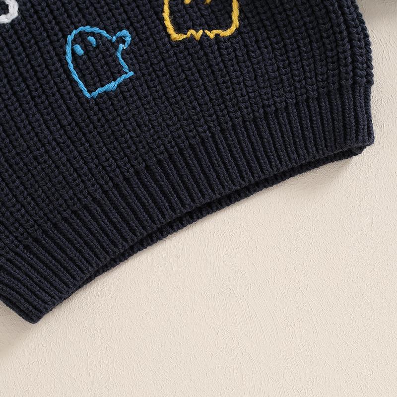 Product Introduction of Newborn Baby Halloween Sweater Casual Letter Ghost Embroidery Knitted Long Sleeve Pullover Infant Knitwear for Toddler 45