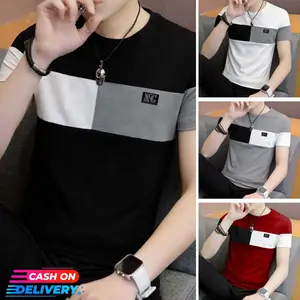 Kaos Distro Premium Pria Lengan Pendek Santai Keren Motif Kombinasi Terbaru 2023 Katun 24s Casual Tebal Baju Dewasa Polos Hitam