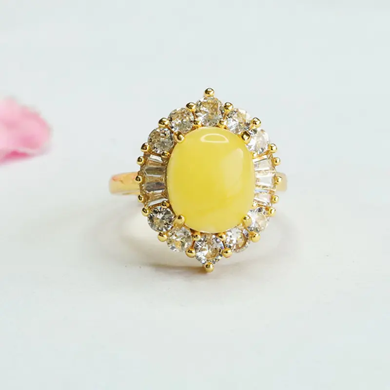 Natural Beeswax Ring Yellow Honey Amber Ring Ring Women Vintage Jewelry Gift