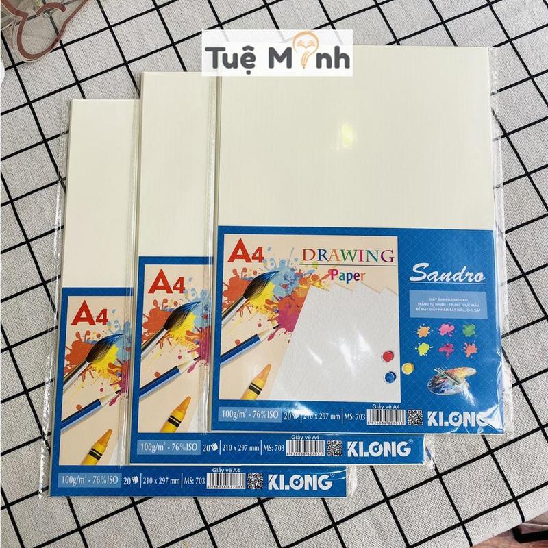 Giấy vẽ A4 Klong tập 20 tờ giấy vẽ màu chì than, bút sáp 100gsm MS 703 giấy mỹ thuật