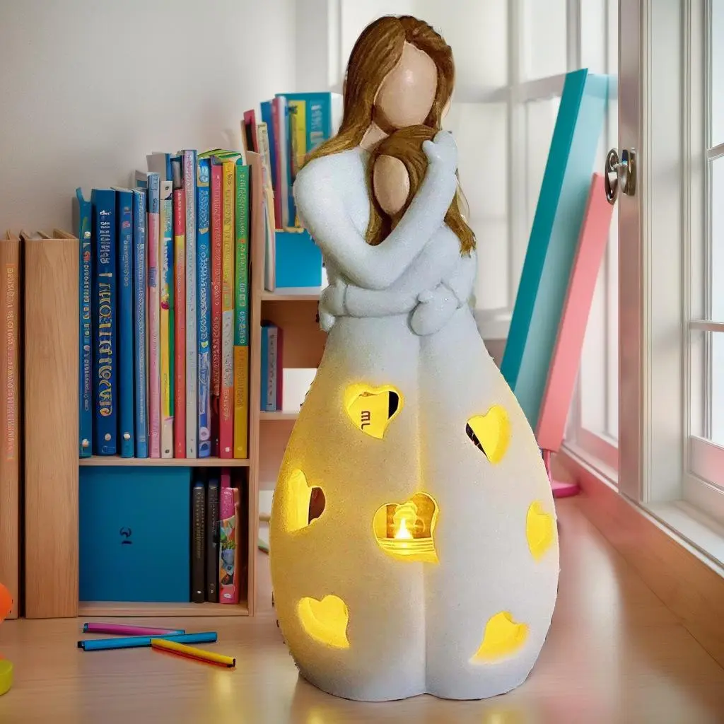 Mother & Daughter Design Resin Ornament, 1 Count Battery Powered LED Light Up Resin Decoration, Decorative Ornament for Bookshelf, Living Room, Office Decoration(without Battery), Interior