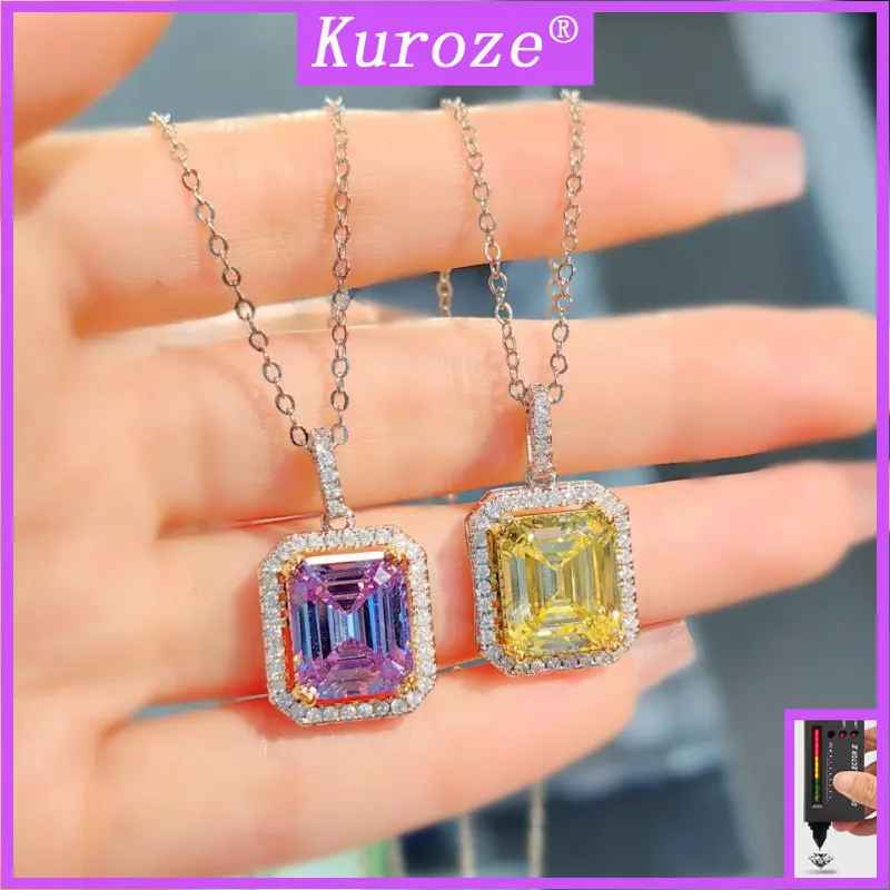 Kurozekuroze Flash High Sense Ledean Cut Pendant Princess Square Carat Purple Diamond Necklace Goose Yellow High Carbon Diamond Colored Gems Ornament Women