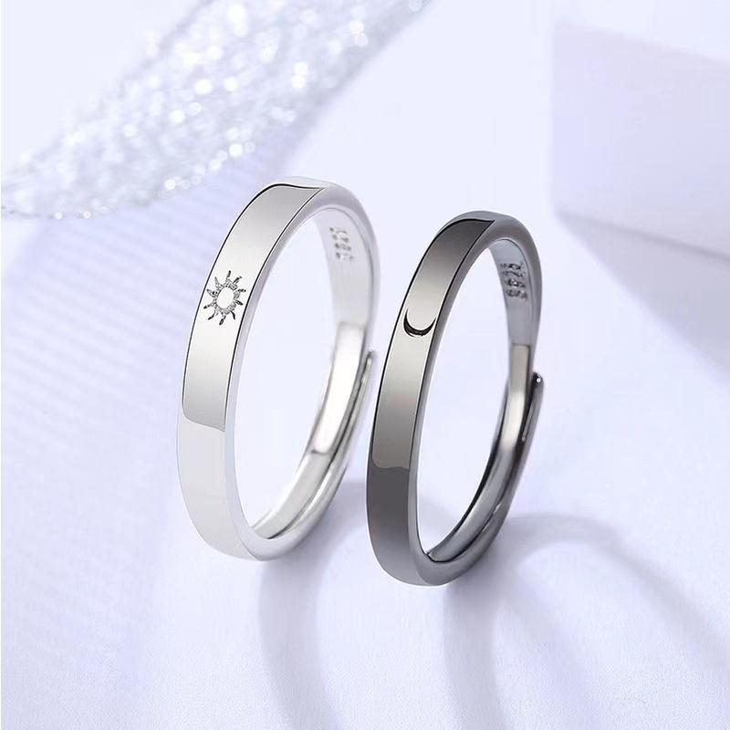 Nhẫn Đôi, Hình Mặt Trời, Đen Trắng, Có Thể Điều Chỉnh, Trang Sức Mặt Trăng, Quà Tặng Cặp Đôi Móc Khóa Móc Chìa Khoá Cua Voi Đeo Tay 6