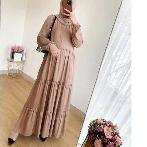 GAMIS JUMBO GAMIS SUSUN maxi dress M L XXL bahan rayon premium Polos muslim Wanita cod 4