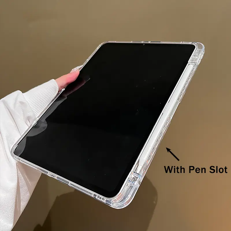 Transparent Hard Shockproof Tablet Case For iPad Mini 6 iPad 9.7 5th 6th Air 3 4 5 6 iPad 10.2 7th 8th 9th 10th Gen iPad Pro 11 inch iPad Pro 12.9 2022 2021 2020 2018 Clear iPad Case Pen Holder Slot