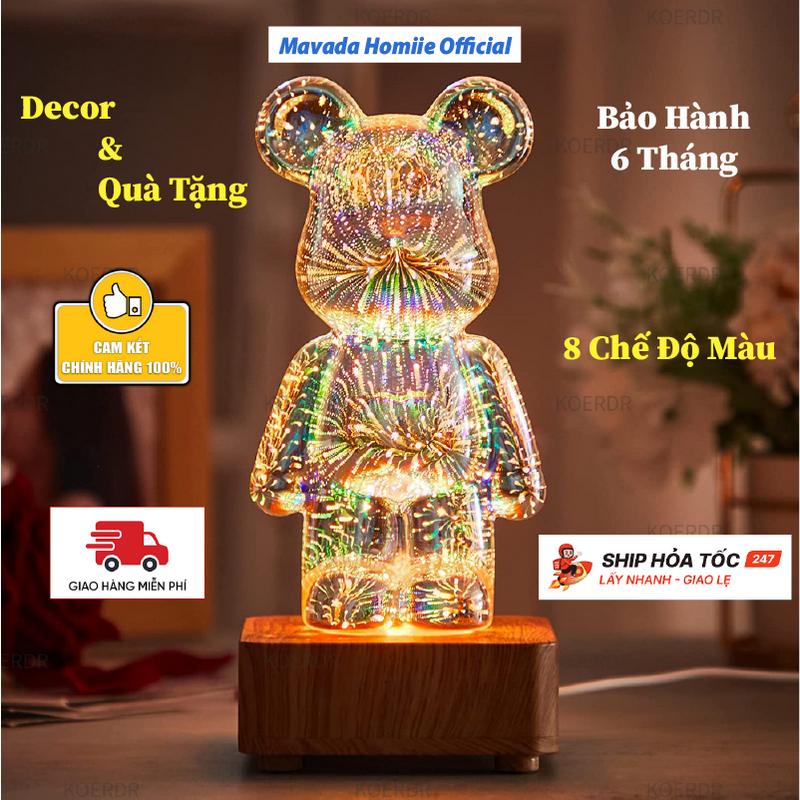 Mavada Homile Official Đèn Ngủ 3D Bearbrick RGBW 8 Màu Đèn Decor Phòng Ngủ LED 5W Quà Tặng Sinh Nhật Quà Lưu Niệm Kích Thước Mô Tả Chất Liệu Thủy Tinh Cao Cấp Điện Áp 5V Đế Nhựa