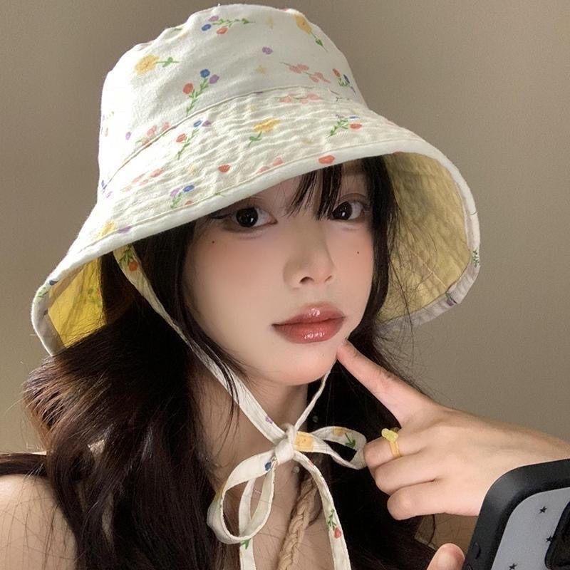  Mũ Bucket Hai Mặt Hoa Dễ Thương Ngọt Ngào Mới Nón Tai Bèo Rộng Vành Nữ Chống Tia UV Mùa Hè 