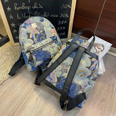 Balo đi học hoạ tiết gấu vải xanh size 40 cho nam cả nữ kiểu dáng cute dễ thương Backpack Đeo Vai Da Hoa
