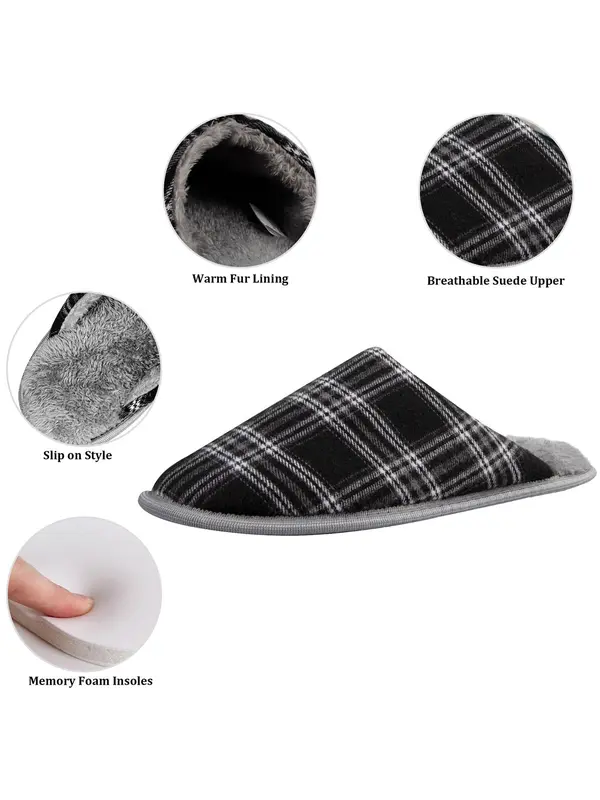 Men's Plaid Print Plush Slippers, Casual Comfortable Home Slippers, Warm Slippers for Indoor & Outdoor Use for All Seasons 5