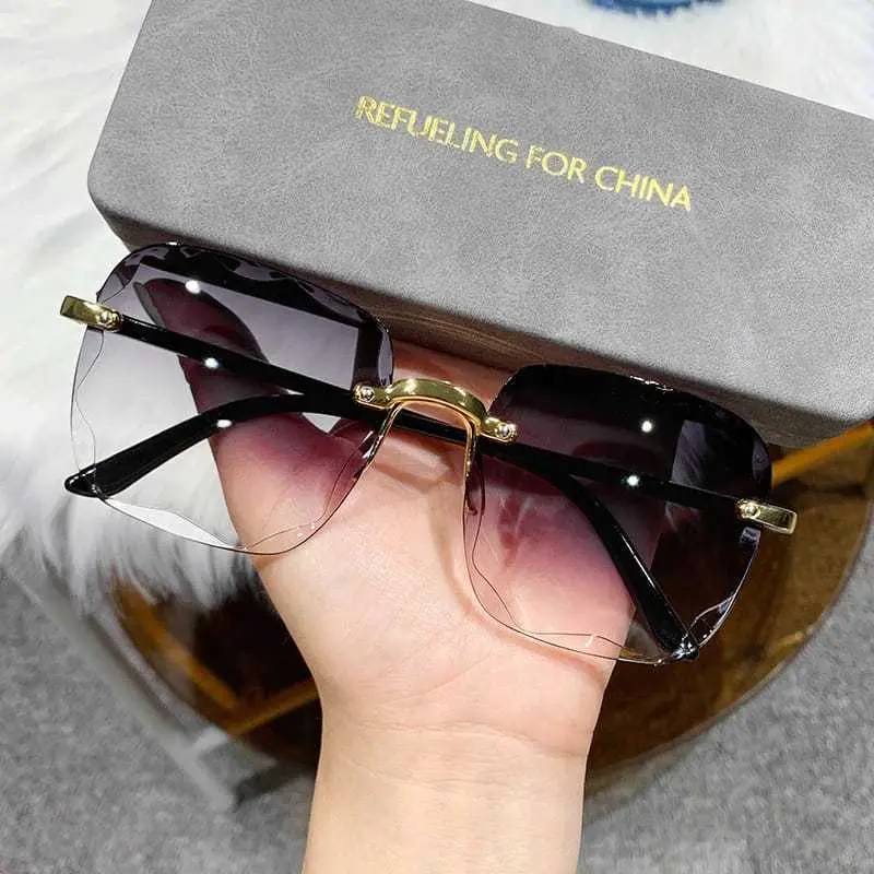 Kacamata Hitam Wanita Fashion Gaya Tanpa Bingkai Terbaru Murah Frame Lensa Sunglasses ootd  kacamata 1