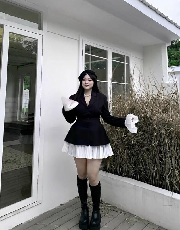 Set bộ Bigsize nữ sang chảnh áo vest tay dài phối bèo dập ly mix quần short cạp cao tôn dáng-S08