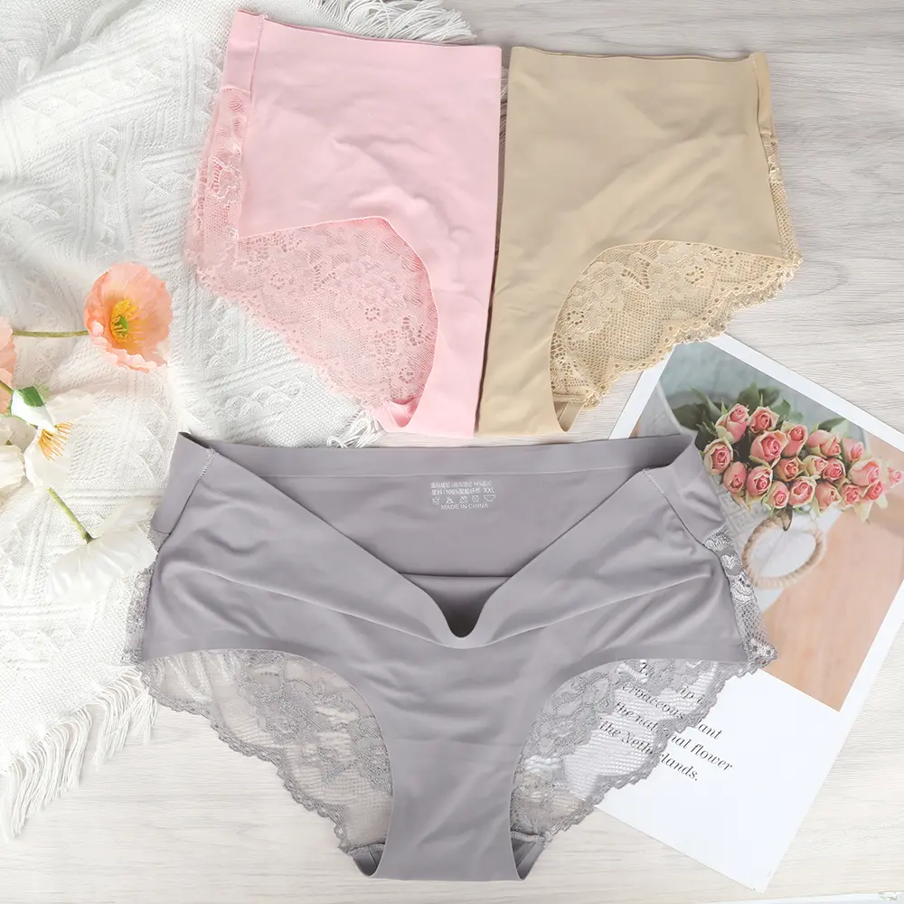 Mid-waist Panty For Women Lace Thin Breathable Skin-friendly Soft High Elastic Comfortable Plus Size Briefs Underwear For Women