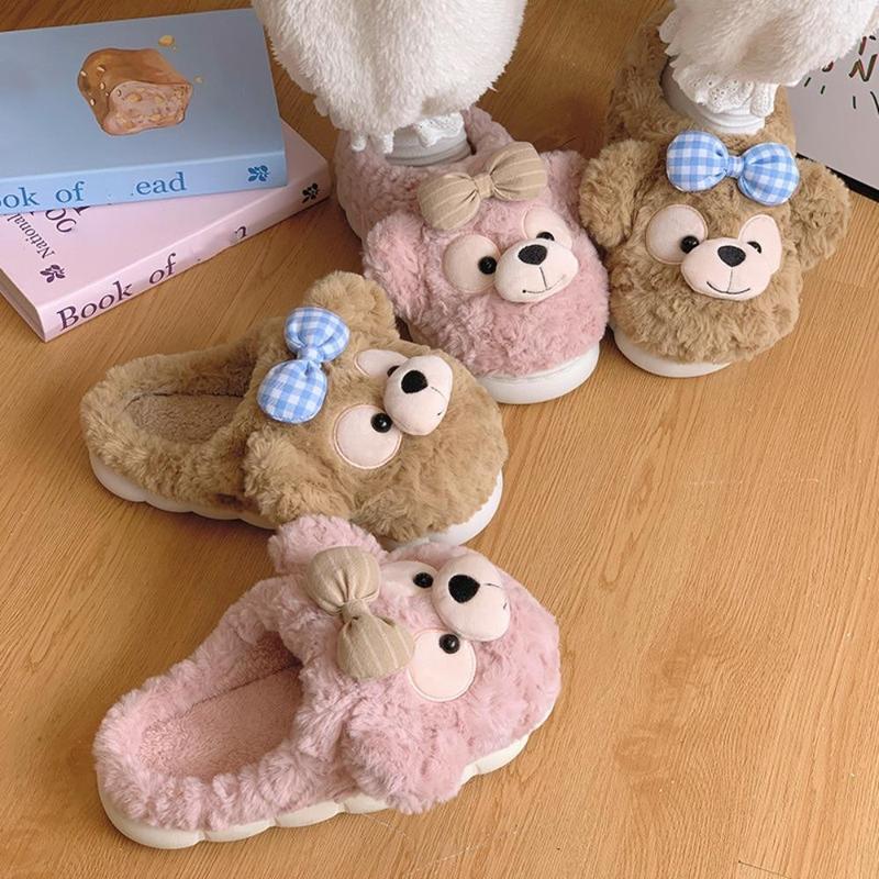   sz lẻ tăng 1sz  Dép bông Mùa Đông Mới Phong Cách chú gấu thắt nơ xinh xắn ấm áp dành cho nữ Slipper DéP Cao Su Có Quai Nhung Jean 