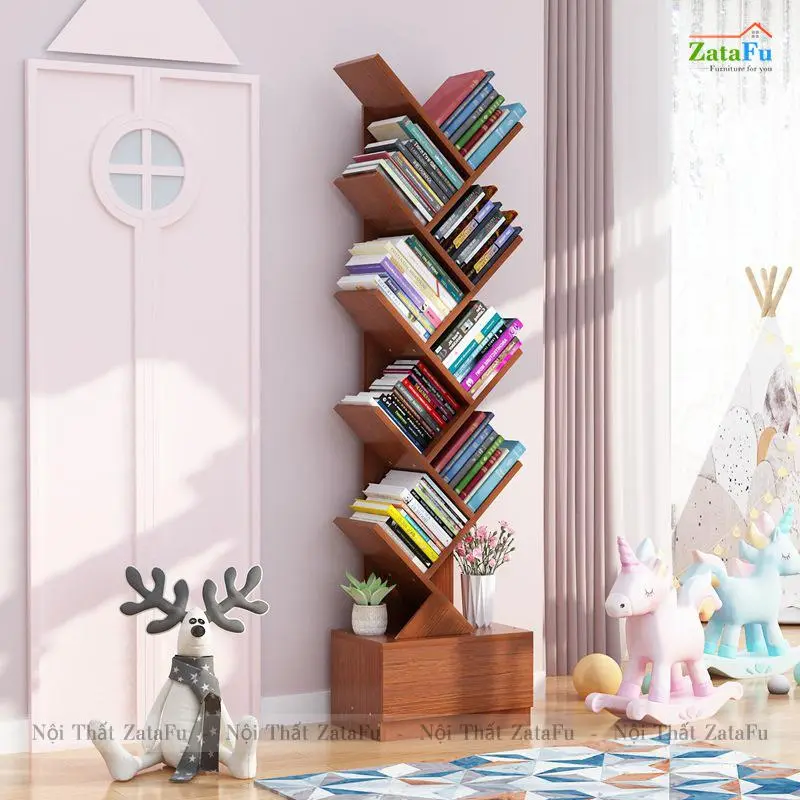 Kệ Sách Hình Cây Xương Cá Chất Liệu Gỗ Dày 17mm Chắc Chắn KTT-42 ZataFu 4