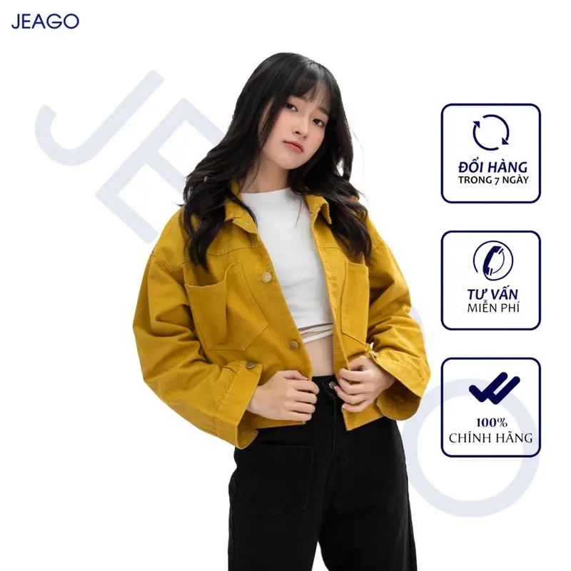 Áo Khoác Jeans Kaki Nữ Nút Sau Nhiều Màu Dành Cho Nữ JEAGOVN Jacket Top Có Cổ Ong Nhung 1