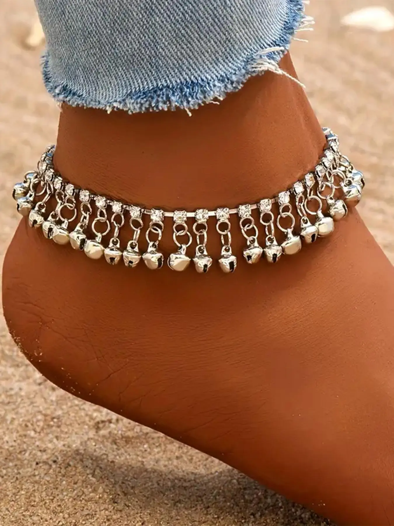 Boho Style Rhinestone & Bell Tassel Decor Anklet, Vintage Alloy Anklet for Women & Girls, Fashion Jewelry for Party, Daily Exquisite Jewelry for Birthday Gift, Chains