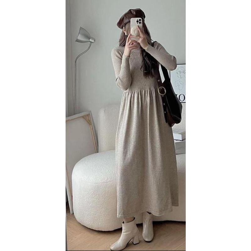 Váy bầu VL660 Váy len cổ 3 phân dáng xoè đầm bầu thời trang đẹp mặc công sở suông xinh dự tiệc TIRA thai kỳ thai sản