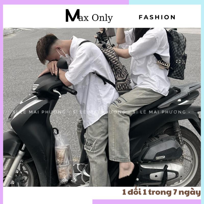 Quần jean bò nam nữ ống suông rộng hoạ tiết chữ thêu vạch gối đẹp 2