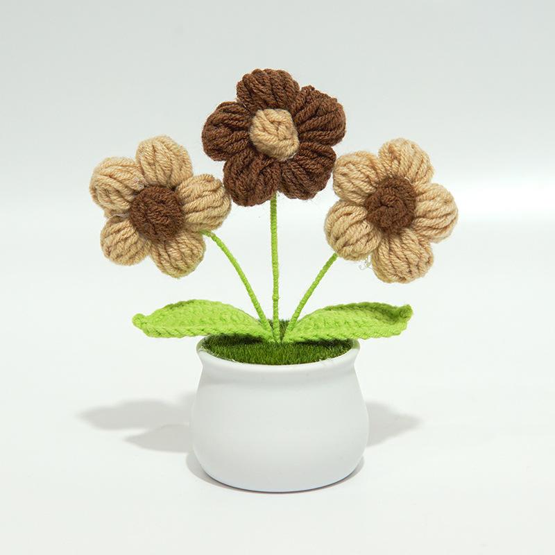 Finished handmade woven lily of the valley potted home decoration, knitted simulated flower yarn, crochet bouquet, fake flower gift 8
