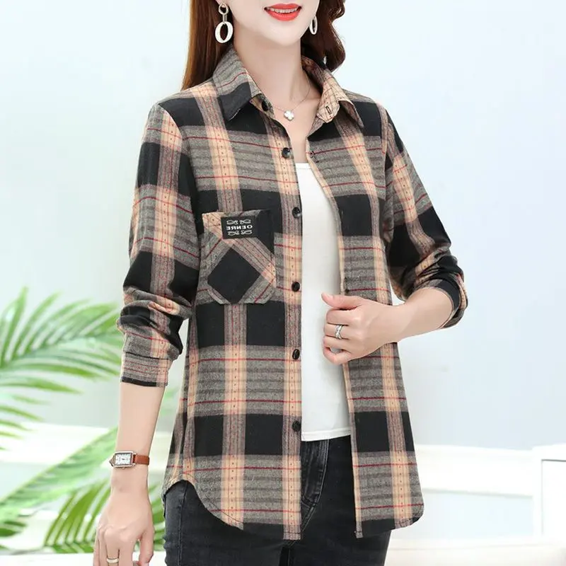 Áo Sơ Mi Cotton Dài Tay, Họa Tiết Sọc Mùa Xuân, Áo Sơ Mi Cao Cấp Cho Phụ Nữ Trung Niên Và Cao Tuổi, Áo Len Cardigan Mỏng Ngoại Cỡ Hàng Mới Về, Thích Hợp Cho Phụ Nữ Có Cổ, Áo Sơ Mi, Chống Gió, Dirom