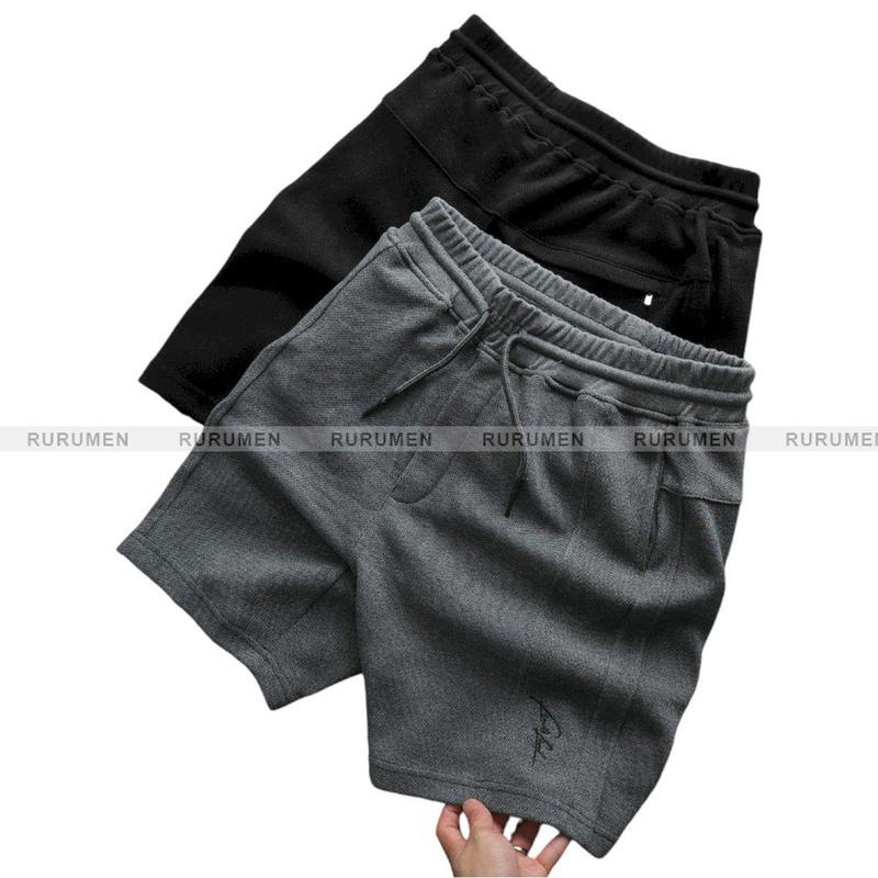 Quần Nam Short Thun RURUMEN Quần Thun Nam Thêu Logo Chữ Cao Cấp Màu Đen, Xám Chuột 4