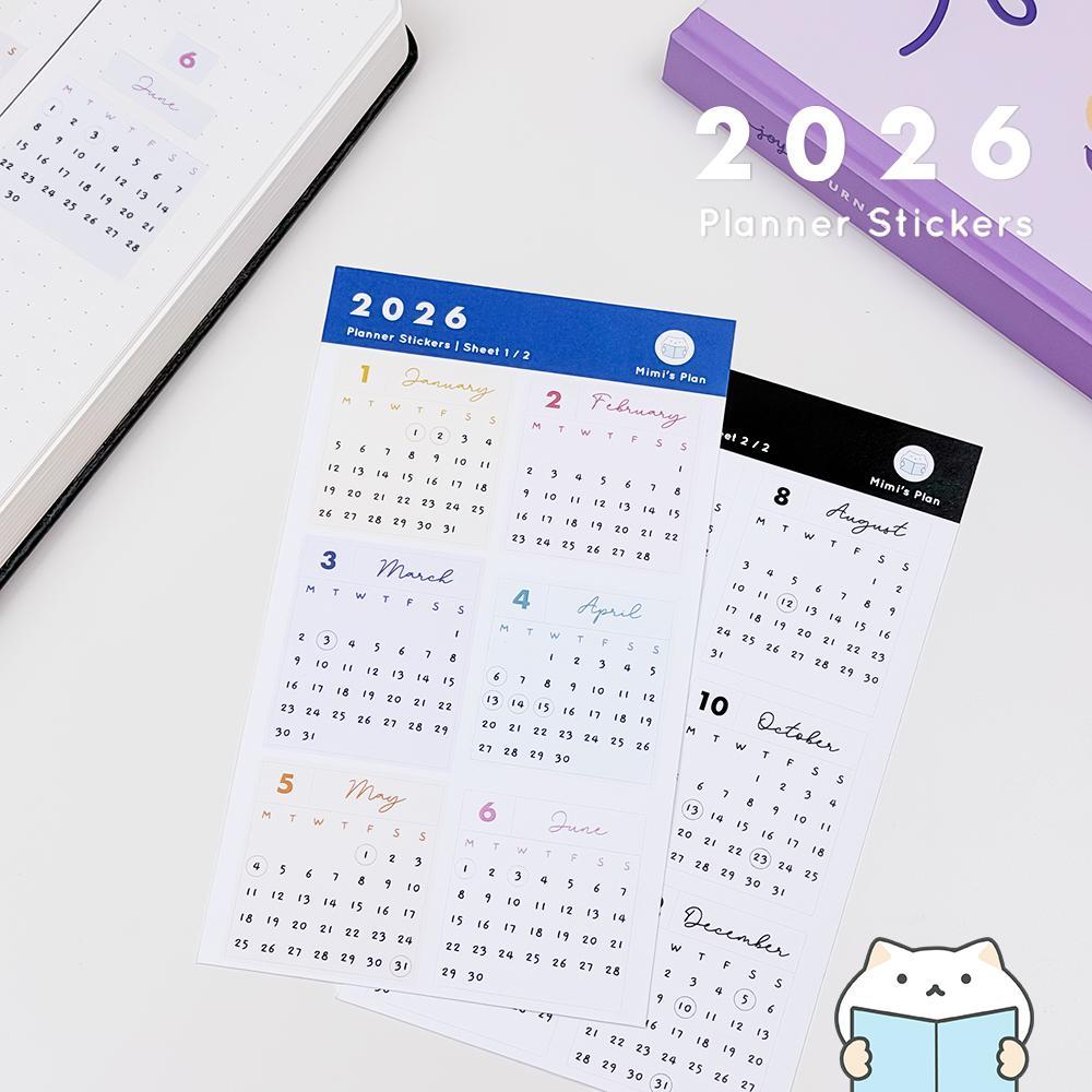 สติกเกอร์ ปฏิทิน 2026  สติ๊กเกอร์ วันที่ เดือน ปี 2569 Calendar Date Stickers Planner mimisplan
