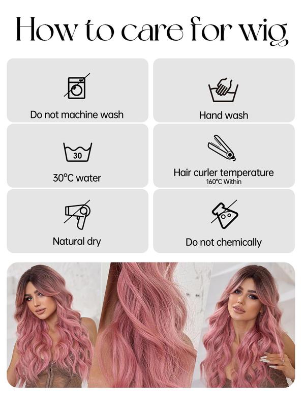 Women's Pink Long Curly Wigs, 30inch Gorgeous Fluffy Wigs with Bangs, Striking Synthetic Costume Wigs for Party & Daily Use, Anime Cosplay 7