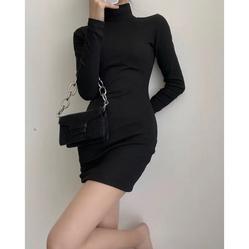 VÁY CỔ LỌ ÔM BODY TÔN DÁNG HÀN QUỐC DÁNG NGẮN, Đầm body cổ lọ gân tăm | BigBuy360 - bigbuy360.vn