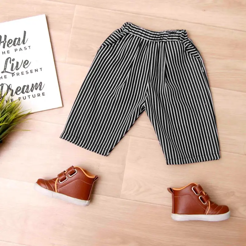 DhadomKids - SETELAN KEMEJA CELANA 7/8 SALUR ANAK LAKI LAKI & PEREMPUAN ( UNISEX) USIA 1-6 TAHUN (SALUR HITAM) 5