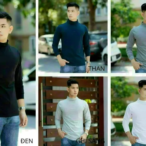 Áo giữ nhiệt nam lót nỉ cổ 3 phân giá rẻ Menswear Cotton Đen