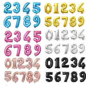 Balon Foil Angka Umur Usia Warna Silver Gold Pink Biru Rosegold hitam Merah Ukuran 40cm 16 Inch