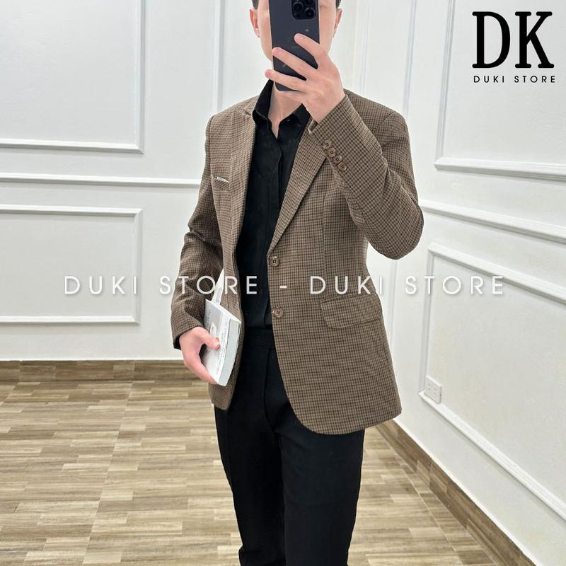 Áo khoác blazer nam ,áo vest nam balzer nam màu nâu caro phong cách Hàn Quốc ADK0018- DUKI STORE
