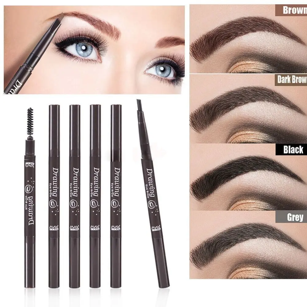 Portable Double Head Eyebrow Pencil with Brush Waterproof Eyebrow Tattoo Pen Long Lasting Automatic Rotation Eye Makeup Girl